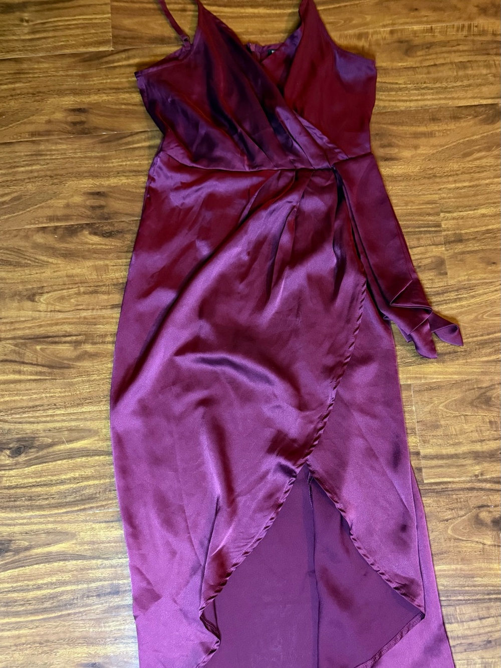 Nasty Gal Wine Satin High-Low Wrap Dress